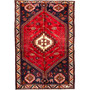 Shiraz Persian Rug 7'8" x 5'1" - Semi Antique Geometric Blue, Red Hand Knotted | front view | SKU 112728