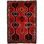 Shiraz Persian Rug 7x5 ft - Semi Antique Geometric, Gol Farang (European Floral) Red, Madder Red, Navy Blue Hand Knotted | front view | SKU 112729