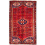 Shiraz Persian Rug 7x4 ft - Semi Antique Geometric Blue, Red Hand Knotted | front view | SKU 112730