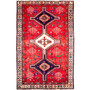 Shiraz Persian Rug 7x5 ft - Semi Antique Medallion (Toranj), Geometric Red, Ivory, Navy Blue Hand Knotted | front view | SKU 112733