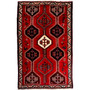 Shiraz Persian Rug 8'4" x 5'1" - Semi Antique Geometric Blue, Red Hand Knotted | front view | SKU 112734