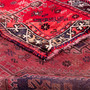 Shiraz Persian Rug 8x4 ft - Semi Antique Geometric Blue, Red Hand Knotted | corner detail | SKU 112736