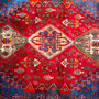 Qashqai Persian Rug 4'10" x 3'1" - Semi Antique Geometric Crimson, Blue Hand Knotted | back view | SKU 112743