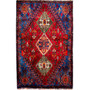 Qashqai Persian Rug 4'10" x 3'1" - Semi Antique Geometric Crimson, Blue Hand Knotted | front view | SKU 112743