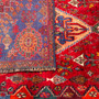 Qashqai Persian Rug 4'10" x 3'1" - Semi Antique Geometric Crimson, Blue Hand Knotted | corner detail | SKU 112743