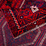 Shiraz Persian Rug 7x4 ft - Semi Antique Geometric, Tribal and Nomadic Madder Red, Dark Red, Navy Blue Hand Knotted | corner detail | SKU 112744