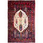 Sirjan Persian Rug 10'12" x 6'7" - Semi Antique Medallion Red, Navy Blue Hand Knotted | front view | SKU 112752