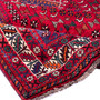 Shiraz Persian Rug 9x6 ft - Semi Antique Medallion Geometric Madder Red, Navy Blue, Ivory Hand Knotted | detail view | SKU 112759