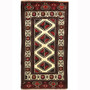 Turkmen Persian Rug 8'8" x 4'5" - Semi Antique Geometric Crimson, Navy Blue Hand Knotted | front view | SKU 110130