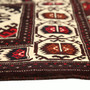 Turkmen Persian Rug 8'8" x 4'5" - Semi Antique Geometric Crimson, Navy Blue Hand Knotted | side view | SKU 110130