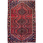 Shiraz Persian Rug 8x5 ft - Semi Antique Medallion (Toranj), Geometric Madder Red, Dark Red, Navy Blue Hand Knotted | front view | SKU 112775