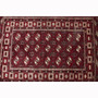Turkmen Persian Rug 6'11" x 4'9" - Semi Antique Geometric Crimson, Navy Blue Hand Knotted | pile detail | SKU 110131