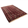 Turkmen Persian Rug 6'11" x 4'9" - Semi Antique Geometric Crimson, Navy Blue Hand Knotted | back view | SKU 110131