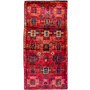 Shiraz Persian Rug 7x3 ft - Semi Antique Geometric, Tribal and Nomadic Madder Red, Burgundy, Navy Blue Hand Knotted | front view | SKU 112781