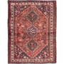 Shiraz Persian Rug 4'7" x 3'5" - Semi Antique Geometric Blue, Red Hand Knotted | front view | SKU 112783