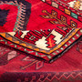 Shiraz Persian Rug 9'6" x 4'11" - Semi Antique Geometric Blue, Red Hand Knotted | corner detail | SKU 112789