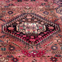 Shiraz Persian Rug 8'8" x 2'9" - Semi Antique Geometric Blue, Red Hand Knotted | side view | SKU 112791