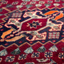 Qashqai Persian Rug 2x2 ft - Semi Antique Geometric Crimson, Blue Hand Knotted | back view | SKU 112792