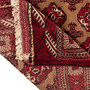 Turkmen Persian Rug 6'3" x 3'8" - Semi Antique Geometric Crimson, Navy Blue Hand Knotted | corner detail | SKU 110132