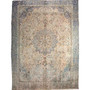 Tabriz Persian Rug 11x8 ft - Semi Antique Medallion (Toranj), Shah Abbasi Cream, Persian Blue, Steel Blue Hand Knotted | front view | SKU 112834