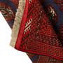 Turkmen Persian Rug 7'7" x 4'3" - Semi Antique Geometric Crimson, Navy Blue Hand Knotted | corner detail | SKU 110135