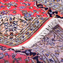 Yazd Persian Rug 9'2" x 6'5" - Semi Antique Medallion Crimson, Navy Blue Hand Knotted | corner detail | SKU 112847