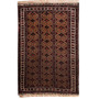 Turkmen Persian Rug 3'7" x 2'6" - Semi Antique Geometric Crimson, Navy Blue Hand Knotted | front view | SKU 110136