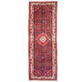 Hosseinabad Persian Rug 10'10" x 3'8" - Semi Antique Medallion Crimson, Ivory Hand Knotted | front view | SKU 112850