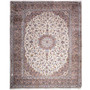 Kashan Persian Rug 12x9 ft - Semi Antique Medallion Toranj, Shah Abbasi Cream, Brown, Navy Blue Hand Knotted | front view | SKU 112859