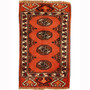 Turkmen Persian Rug 2'6" x 1'5" - Semi Antique Geometric Crimson, Navy Blue Hand Knotted | front view | SKU 110138