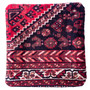 Shiraz Persian Rug 1x1 ft - Semi Antique Geometric, Tribal and Nomadic Burgundy, Black, Madder Red Hand Knotted | detail view | SKU 113037