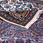 Kashan Persian Rug 11x7 ft - Semi Antique Medallion (Toranj), Shah Abbasi Cream, Navy Blue, Persian Blue Hand Knotted | corner detail | SKU 112902