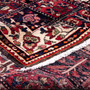Bakhtiari Persian Rug 10'10" x 5'11" - Semi Antique Medallion Blue, Crimson Hand Knotted | corner detail | SKU 112906