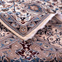 Tabas Persian Rug 13'5" x 9'4" - Semi Antique Medallion White, Blue Hand Knotted | corner detail | SKU 112907