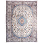 Tabas Persian Rug 13'5" x 9'4" - Semi Antique Medallion White, Blue Hand Knotted | front view | SKU 112907