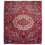 Bakhtiari Persian Rug 11x10 ft - Semi Antique Medallion (Toranj), Geometric Madder Red, Navy Blue, Cream Hand Knotted | front view | SKU 112908