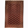 Turkmen Persian Rug 12'0" x 8'1" - Semi Antique Geometric Crimson, Navy Blue Hand Knotted | front view | SKU 110143