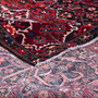 Bakhtiari Persian Rug 12x10 ft - Semi Antique Medallion Toranj, Geometric Madder Red, Burgundy, Navy Blue Hand Knotted | corner detail | SKU 112923