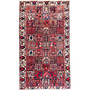 Bakhtiari Persian Rug 9x5 ft - Semi Antique Kheshti Garden, Geometric Madder Red, Cream, Navy Blue Hand Knotted | front view | SKU 112931