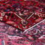 Bakhtiari Persian Rug 12x9 ft - Semi Antique Medallion (Toranj), Geometric Madder Red, Crimson, Navy Blue Hand Knotted | corner detail | SKU 112940