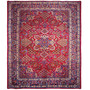 Najafabad Persian Rug 13x10 ft - Semi Antique Medallion Toranj, Shah Abbasi Madder Red, Navy Blue, Ivory Hand Knotted | front view | SKU 112947