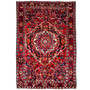 Bakhtiari Persian Rug 9x6 ft - Semi Antique Medallion (Toranj), Geometric Crimson, Dark Red, Navy Blue Hand Knotted | front view | SKU 112948