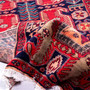 Ardabil Persian Rug 9x3 ft - Semi Antique Medallion Toranj, Geometric Madder Red, Navy Blue, Cream Hand Knotted | detail view | SKU 112956