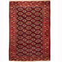 Turkmen Persian Rug 11'5" x 7'5" - Semi Antique Geometric Crimson, Navy Blue Hand Knotted | front view | SKU 110148