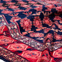 Meshkin Persian Rug 10x4 ft - Semi Antique Geometric Crimson, Green Hand Knotted | detail view | SKU 112980