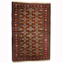 Turkmen Persian Rug 4x2 ft - Semi Antique Vaghireh (Banded), Geometric Burgundy, Camel, Cream Hand Knotted | front view | SKU 110151