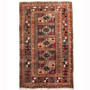 Turkmen Persian Rug 3'11" x 2'6" - Semi Antique Geometric Crimson, Navy Blue Hand Knotted | front view | SKU 110152