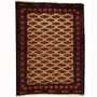 Turkmen Persian Rug 4x3 ft - Semi Antique Geometric, Turkmen Gul Camel, Dark Red, Navy Blue Hand Knotted | front view | SKU 110157