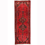Zanjan Persian Rug 9'10" x 3'5" - Semi Antique Medallion Navy Blue, Crimson Hand Knotted | front view | SKU 110202