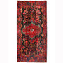 Nahavand Persian Rug 10x5 ft - Semi Antique Medallion (Toranj), Geometric Madder Red, Black, Navy Blue Hand Knotted | front view | SKU 110203